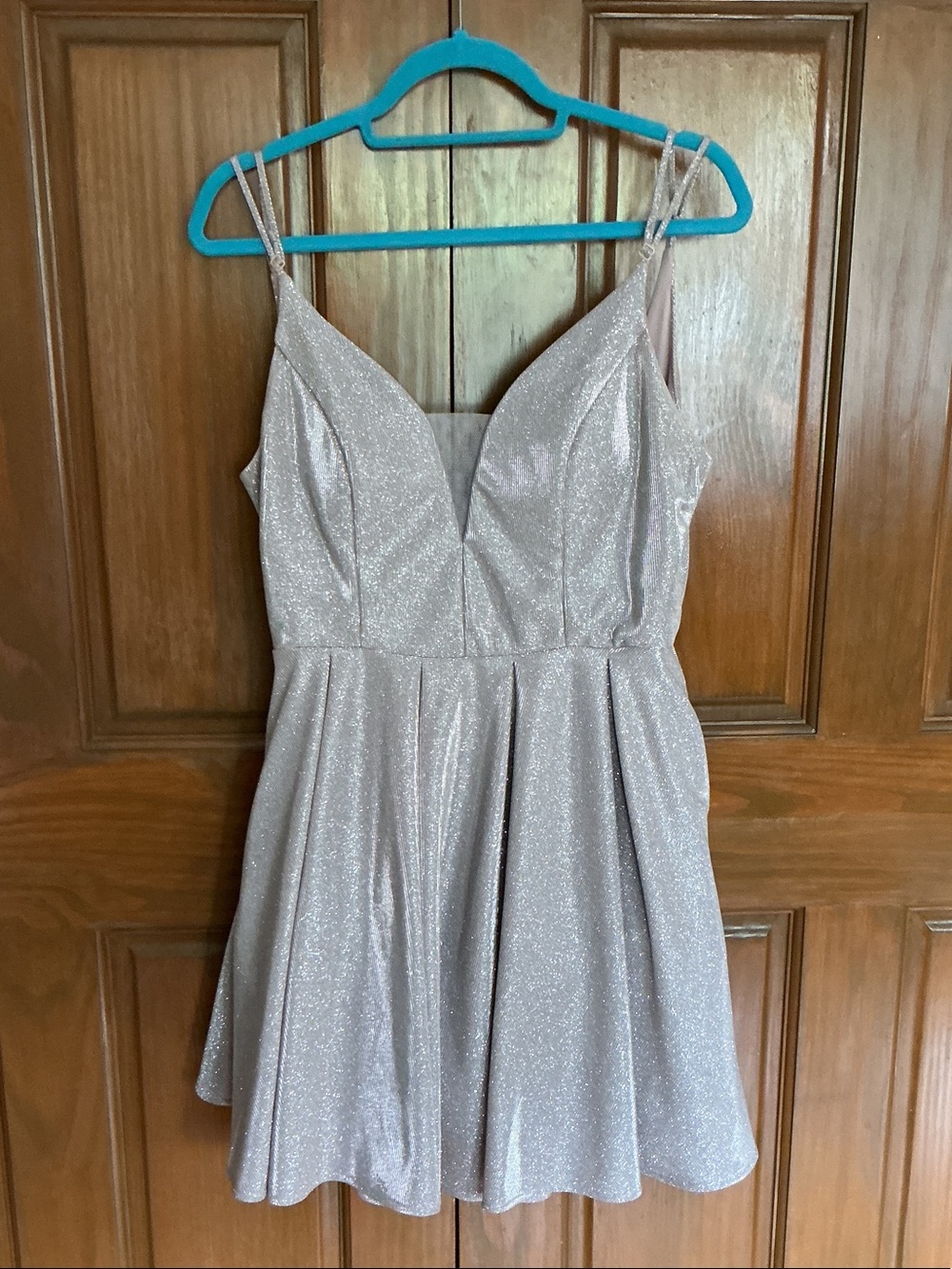 B Darlin Sparkle Fit & Flare Dress in Pale Pink/silver